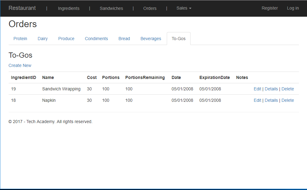 Screenshot of Inventory System app.