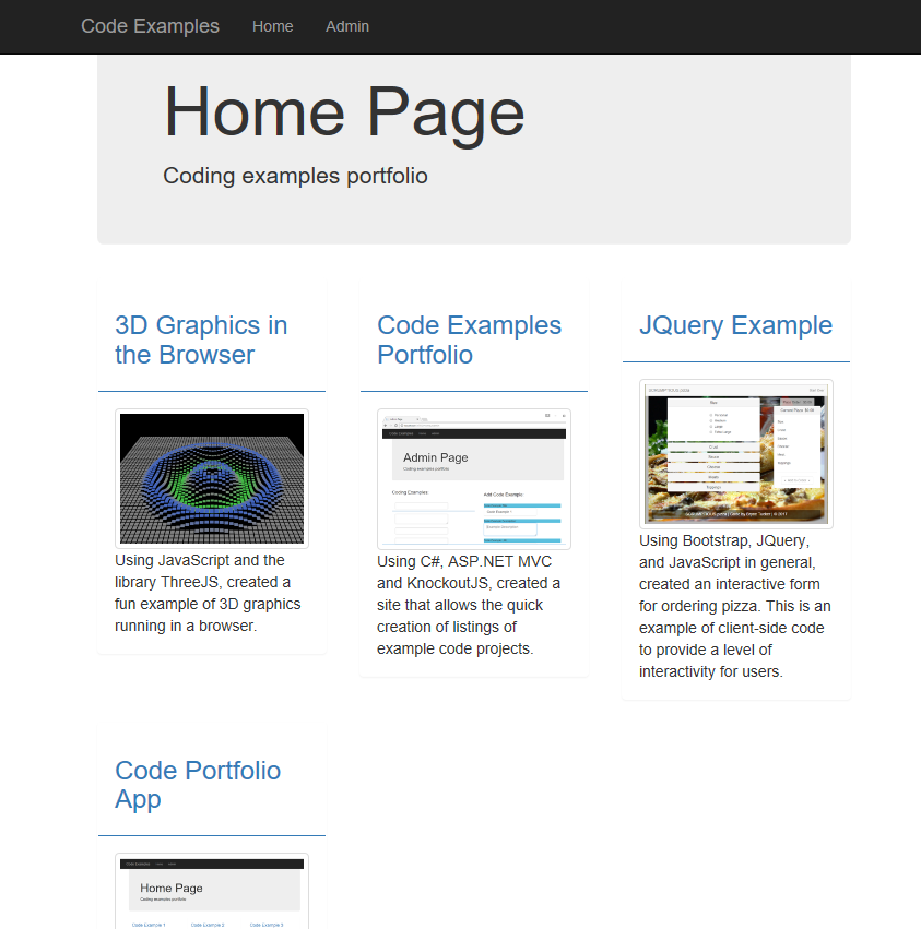 Screenshot of portfolio app.